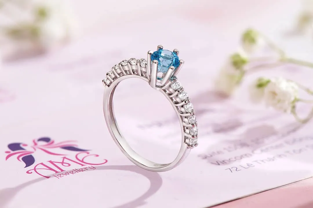 5mm Blue Topaz 6-prong Ring in Sterling Silver