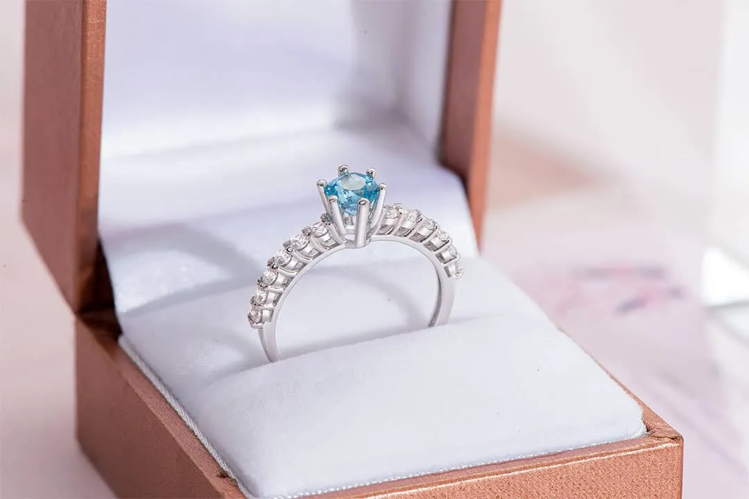 5mm Blue Topaz 6-prong Ring in Sterling Silver