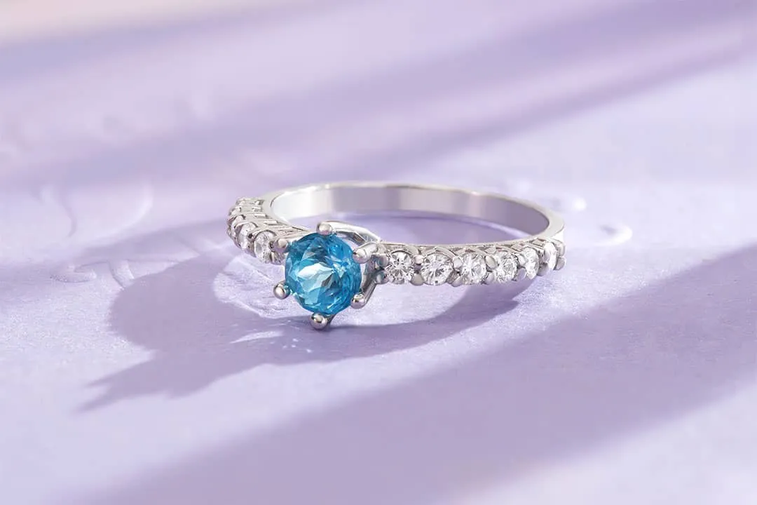 5mm Blue Topaz 6-prong Ring in Sterling Silver