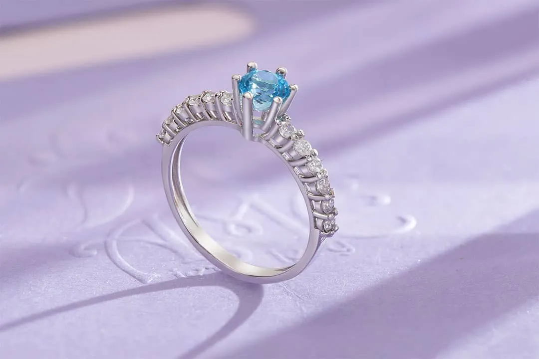5mm Blue Topaz 6-prong Ring in Sterling Silver