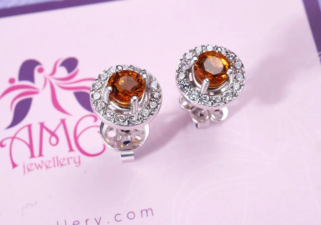 5mm Citrine Halo Earrings in Sterling Silver