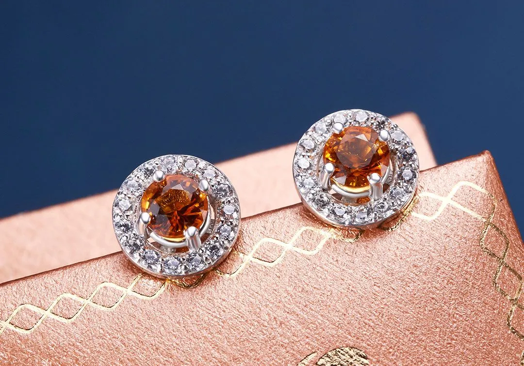 5mm Citrine Halo Earrings in Sterling Silver