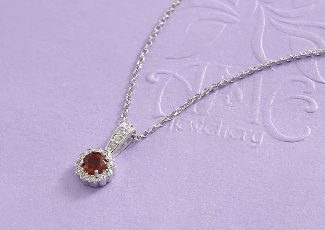 5mm Citrine Halo Pendant Necklace in Sterling Silver