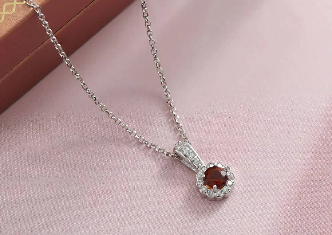 5mm Citrine Halo Pendant Necklace in Sterling Silver
