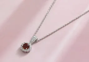 5mm Citrine Halo Pendant Necklace in Sterling Silver