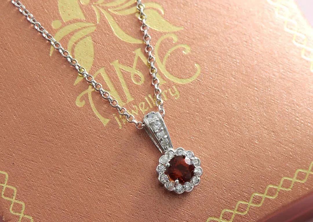 5mm Citrine Halo Pendant Necklace in Sterling Silver