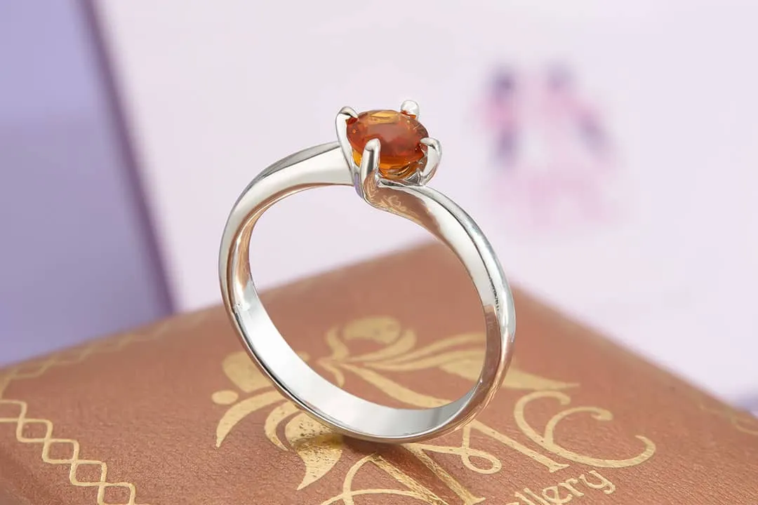 5mm Citrine Solitaire Twist Ring in Sterling Silver