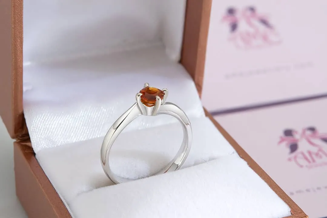 5mm Citrine Solitaire Twist Ring in Sterling Silver
