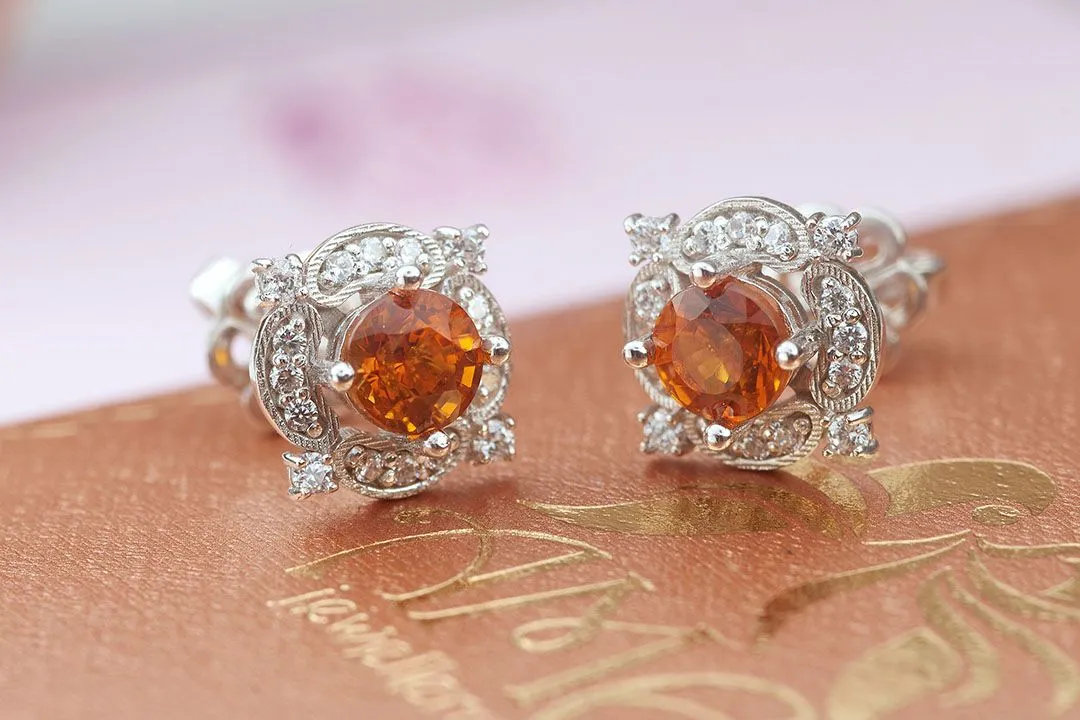 5mm Citrine Vintage Earrings in Sterling Silver