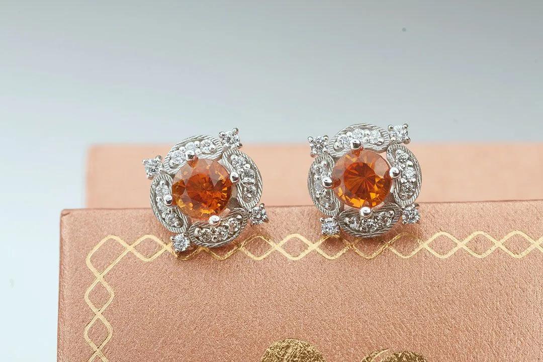 5mm Citrine Vintage Earrings in Sterling Silver