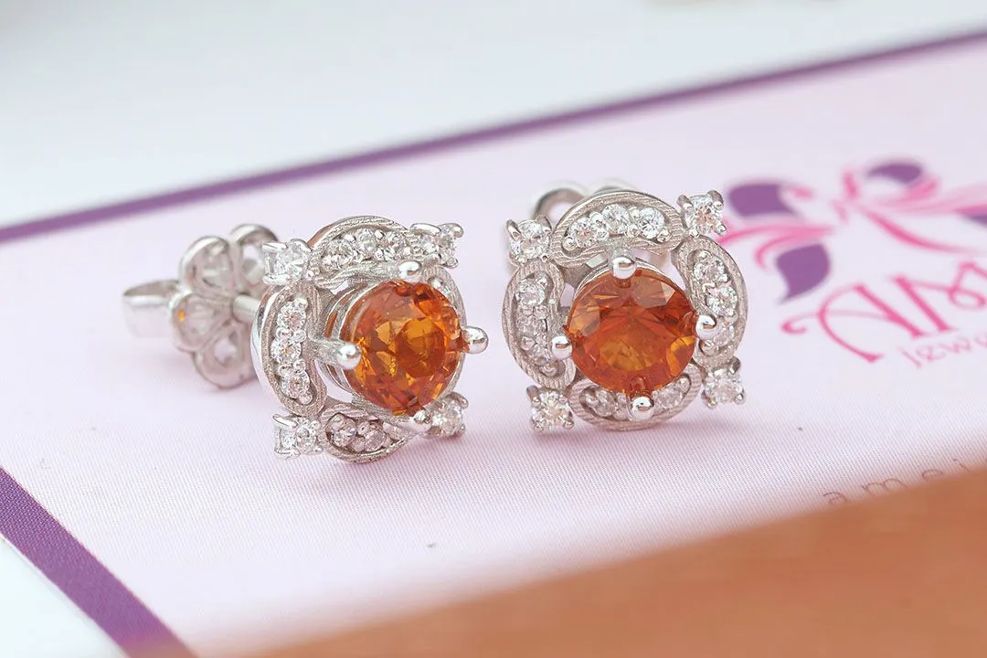 5mm Citrine Vintage Earrings in Sterling Silver