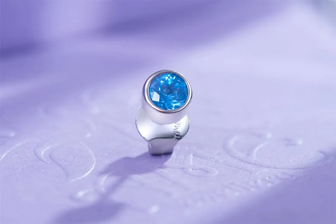 5mm Natural Blue Topaz Bezel Men's Earrings in Sterling Silver