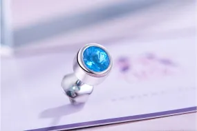 5mm Natural Blue Topaz Bezel Men's Earrings in Sterling Silver