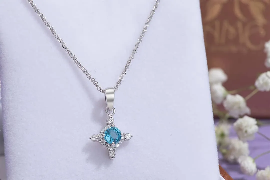 5mm Natural Blue Topaz Pendant Necklace in Sterling Silver
