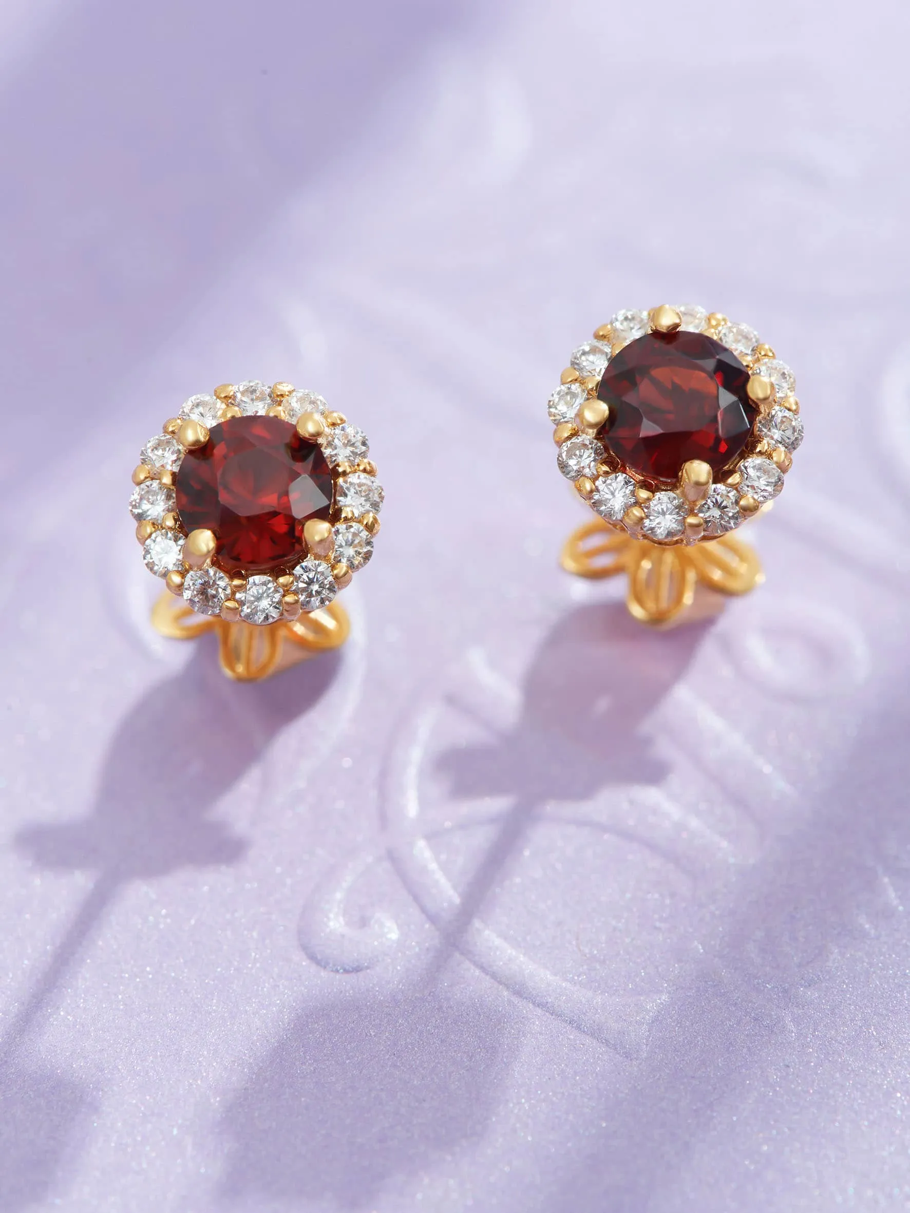 5mm Natural Red Garnet Halo Earrings in 14-karat Yellow Gold