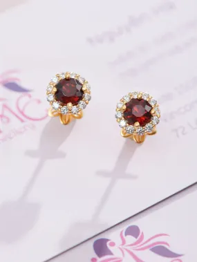 5mm Natural Red Garnet Halo Earrings in 14-karat Yellow Gold