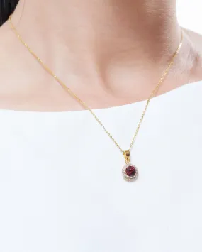 5mm Red Garnet Halo Pendant Necklace in 14K Yellow Gold