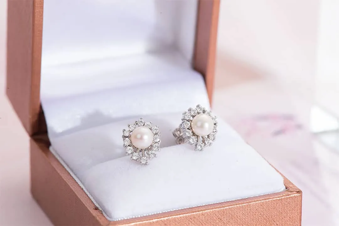 5mm White Freshwater Cultured Pearl Flower Earrings in Sterling Silver