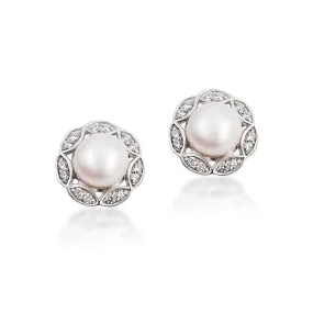 6.5mm White Freshwater Cultured Pearl Vintage Earrings in Sterling Silver