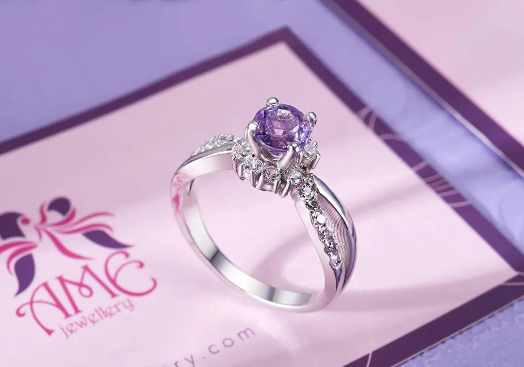 6mm Amethyst Split-shank Ring in Sterling Silver