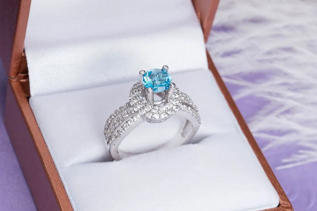 6mm Blue Topaz Three-Band Ring in Sterling Silver