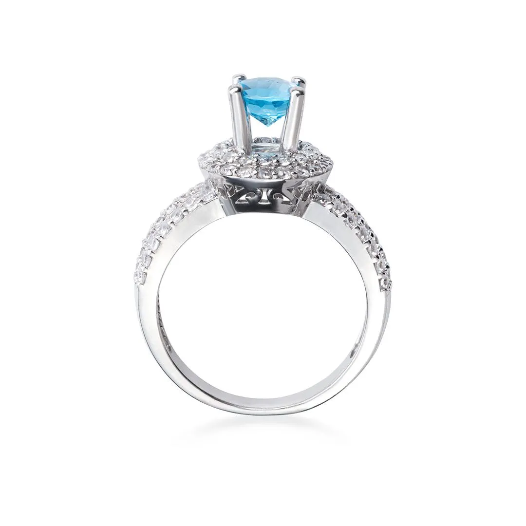 6mm Blue Topaz Three-Band Ring in Sterling Silver
