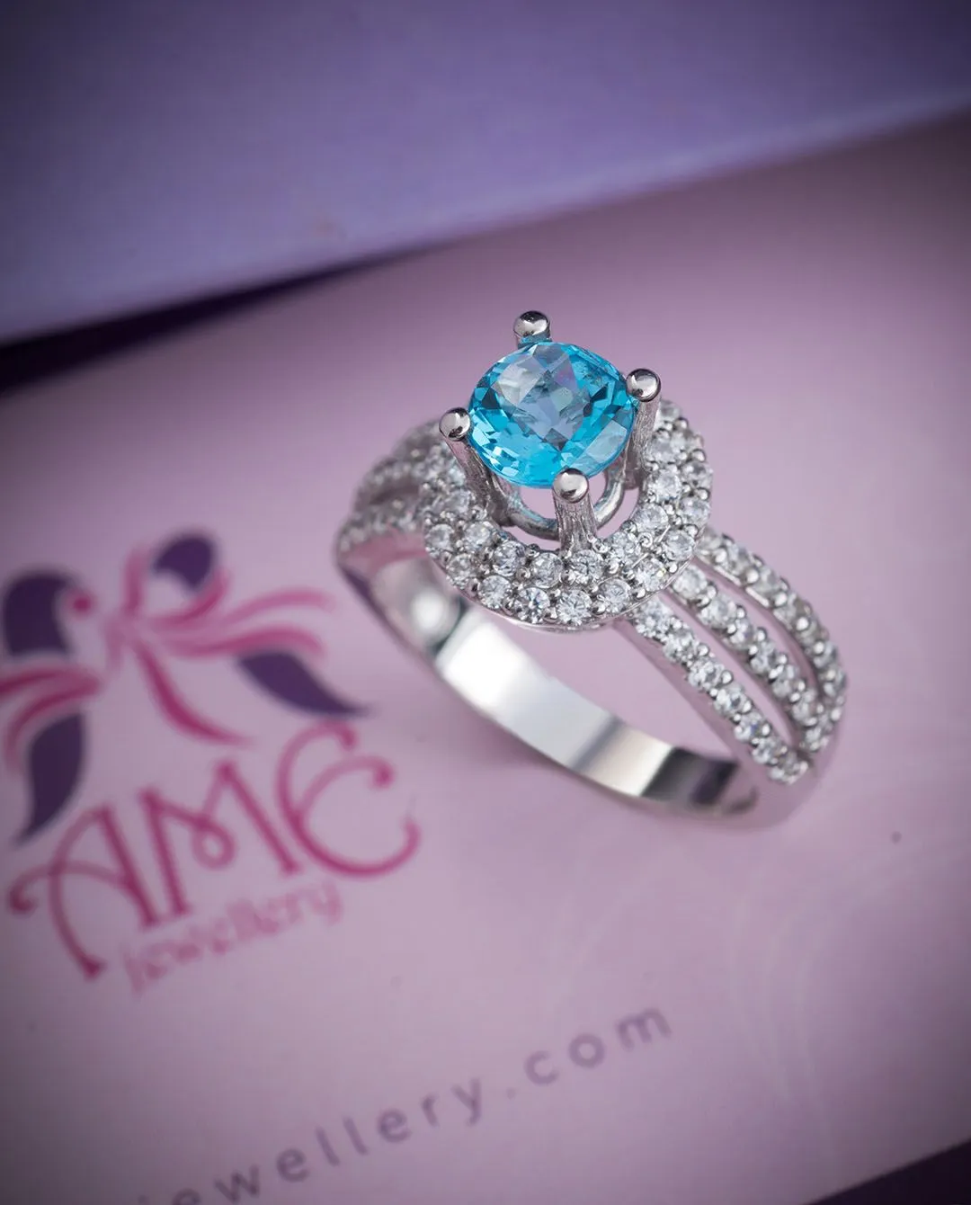6mm Blue Topaz Three-Band Ring in Sterling Silver