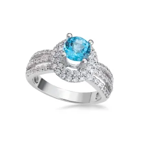 6mm Blue Topaz Three-Band Ring in Sterling Silver