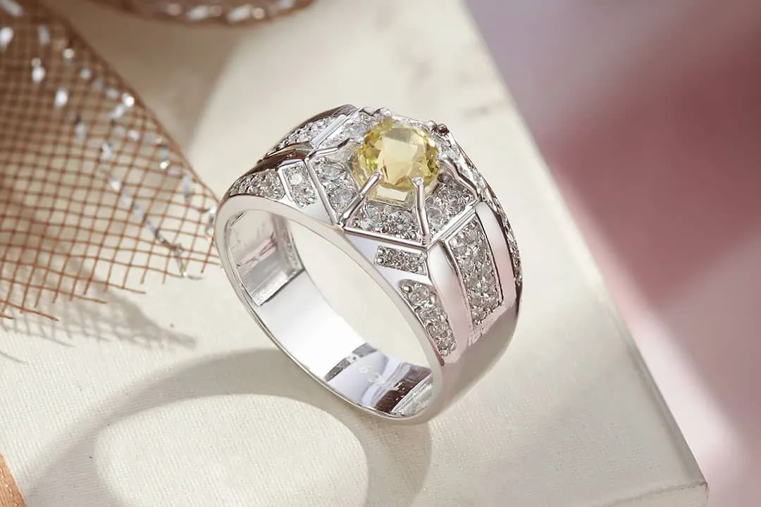 6mm Citrine Hexagon Men's Ring in Sterling Silver