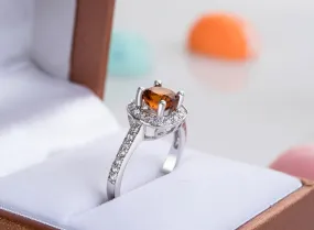 6mm Citrine Square Halo Ring in Sterling Silver