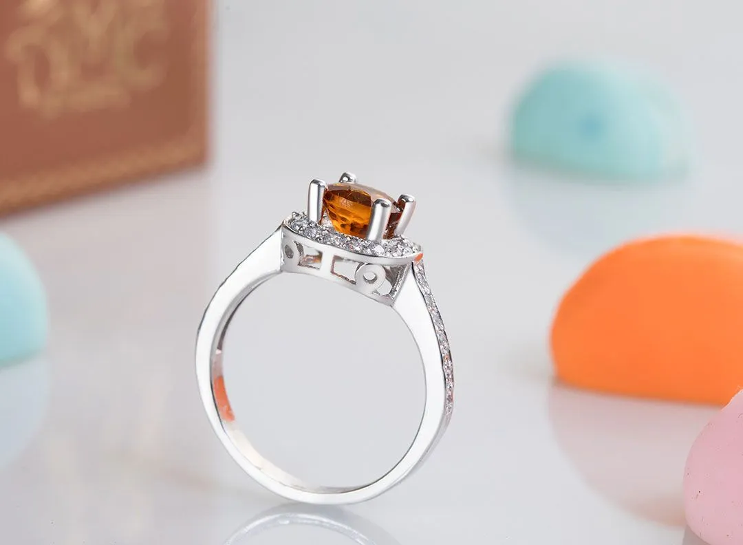 6mm Citrine Square Halo Ring in Sterling Silver