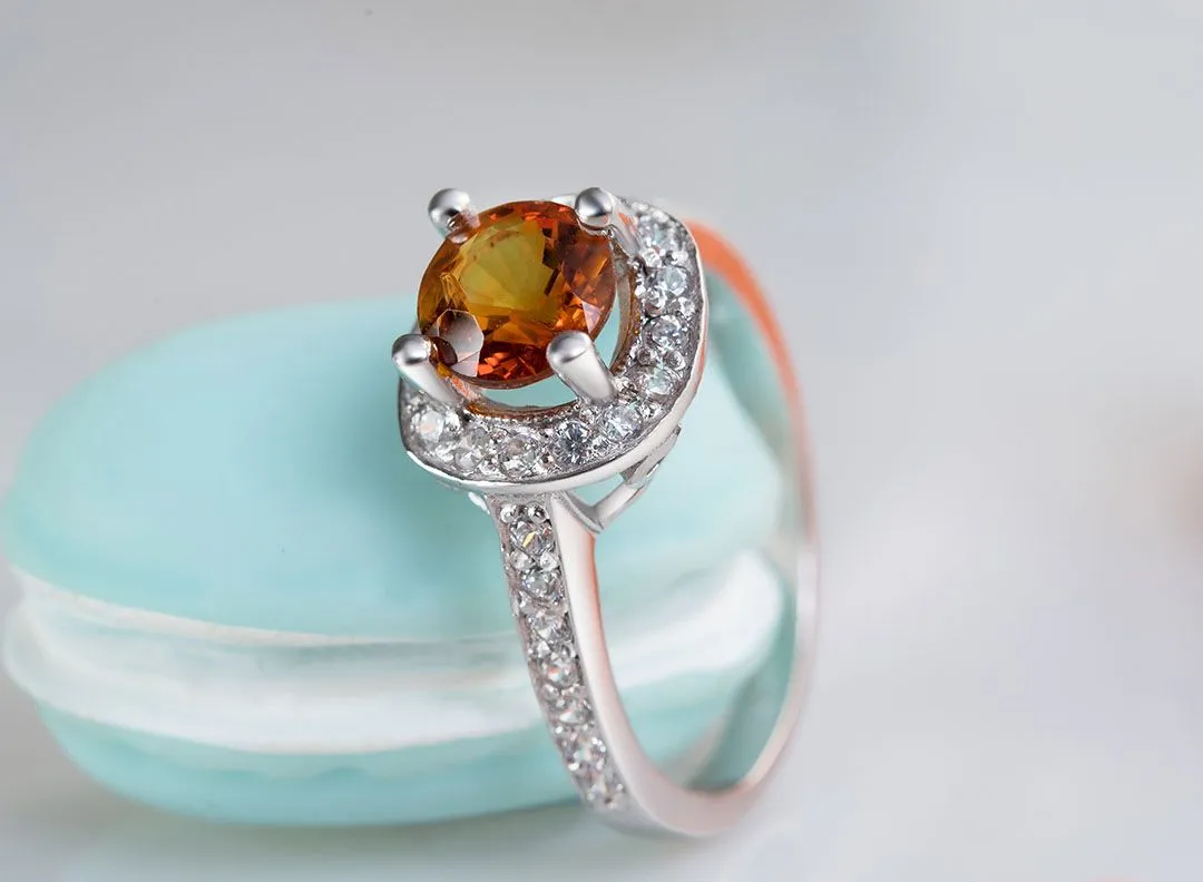 6mm Citrine Square Halo Ring in Sterling Silver