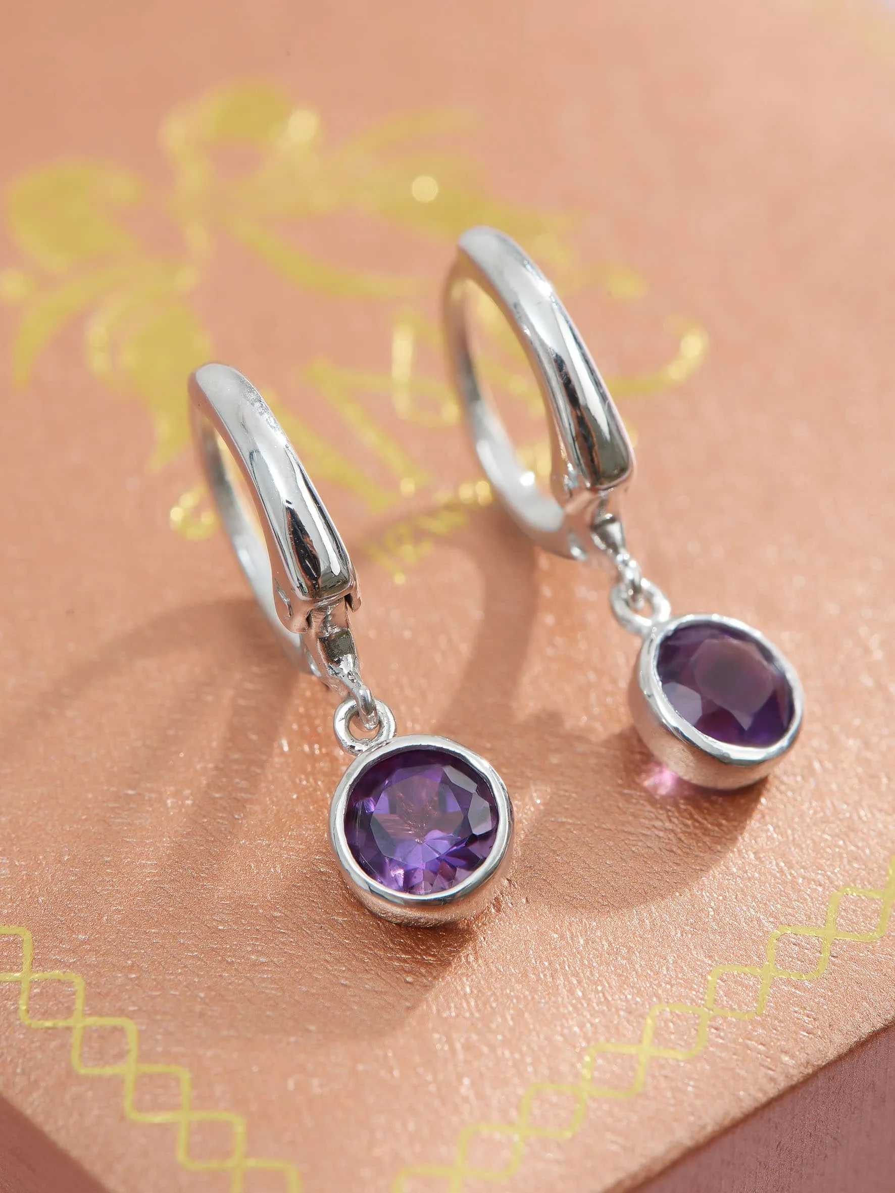 6mm Natural Amethyst Hinged Earrings in Sterling Silver