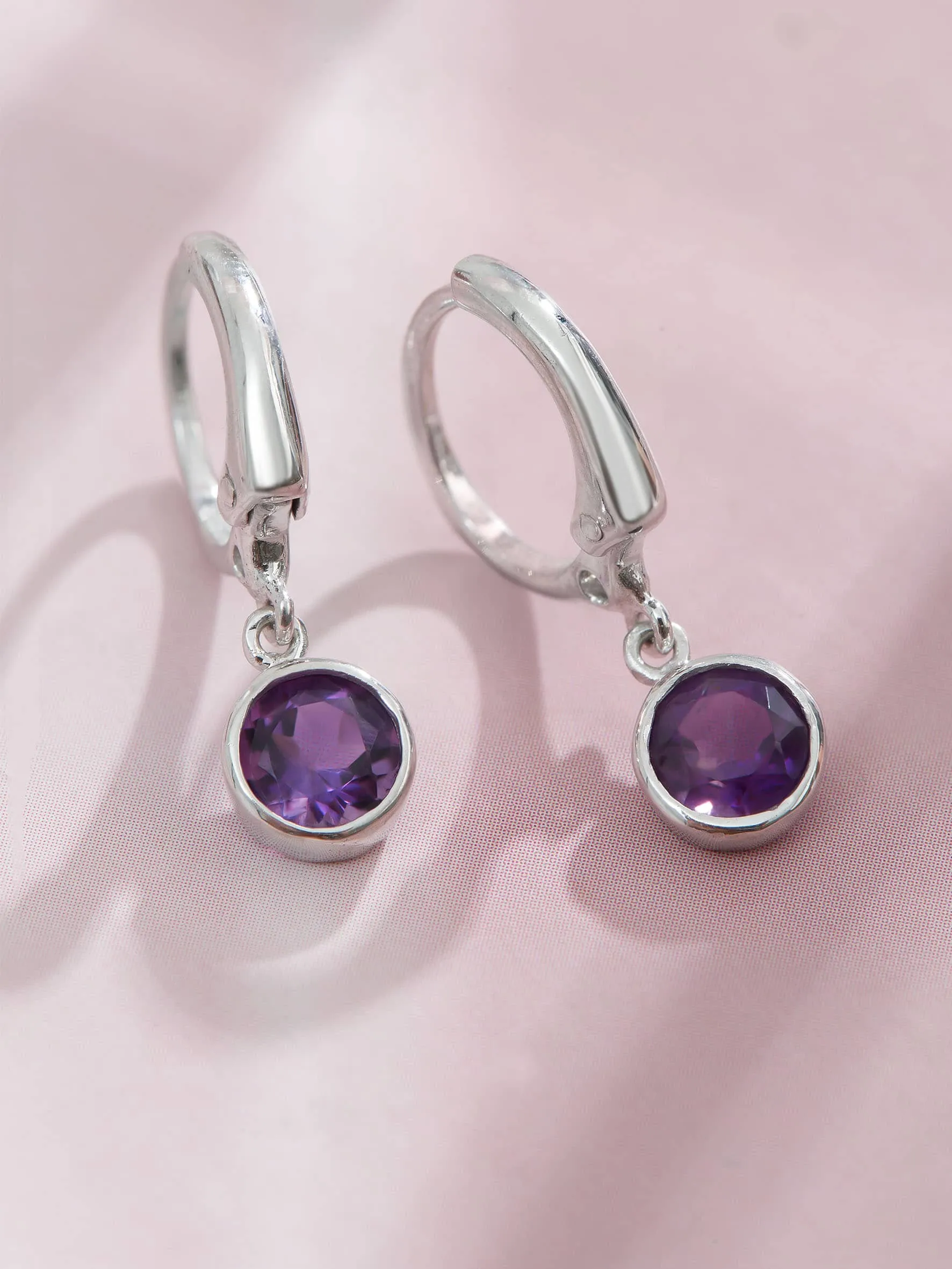 6mm Natural Amethyst Hinged Earrings in Sterling Silver