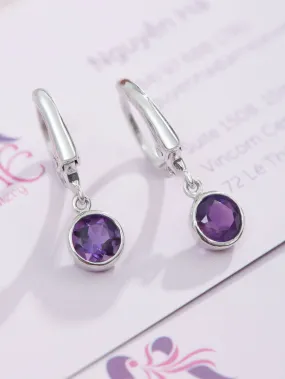 6mm Natural Amethyst Hinged Earrings in Sterling Silver