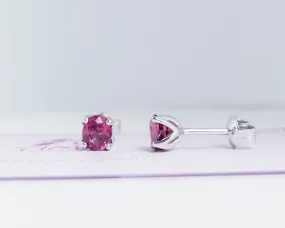 6mm Natural Red Garnet 4-prong Earrings in 14K White Gold