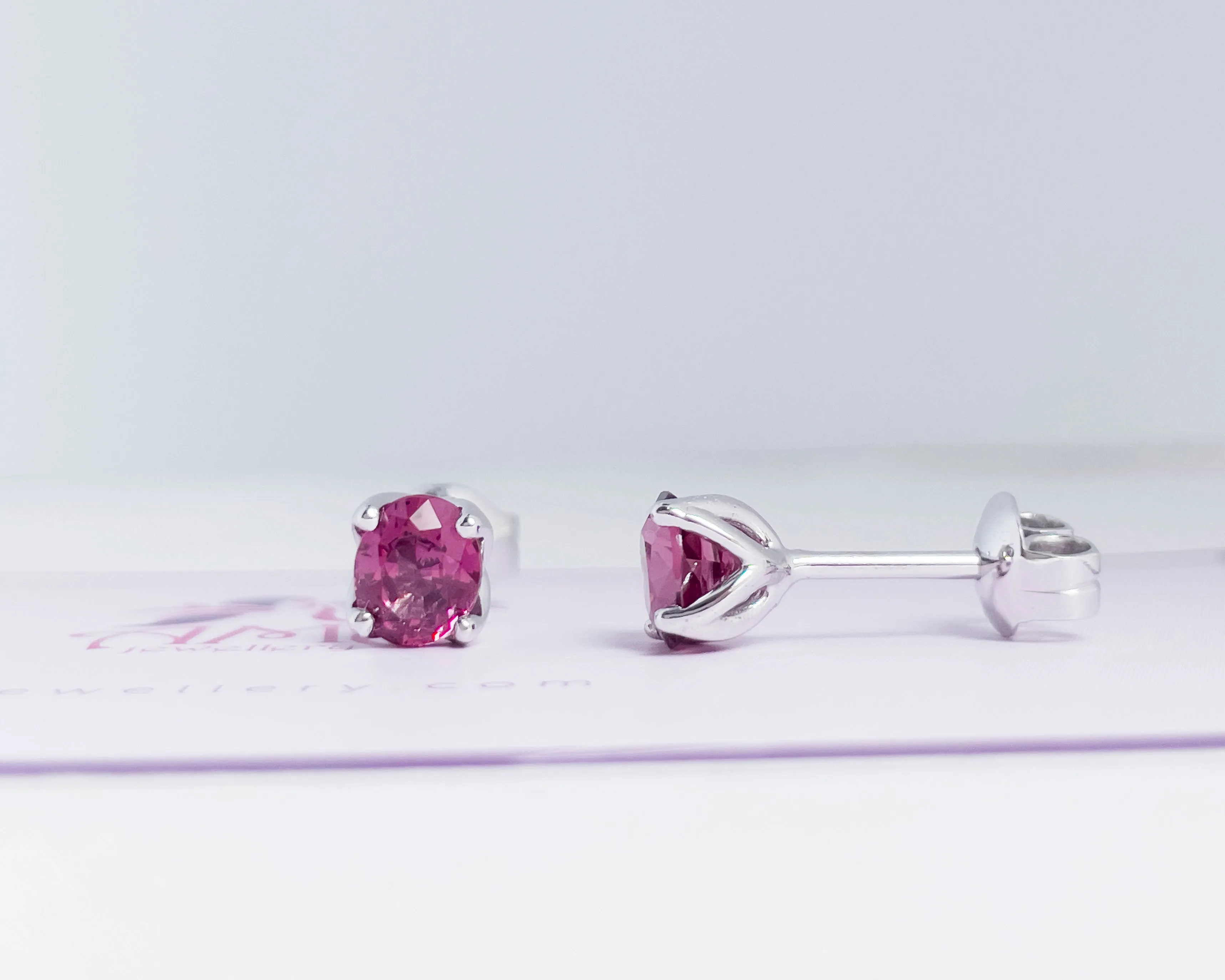6mm Natural Red Garnet 4-prong Earrings in 14K White Gold