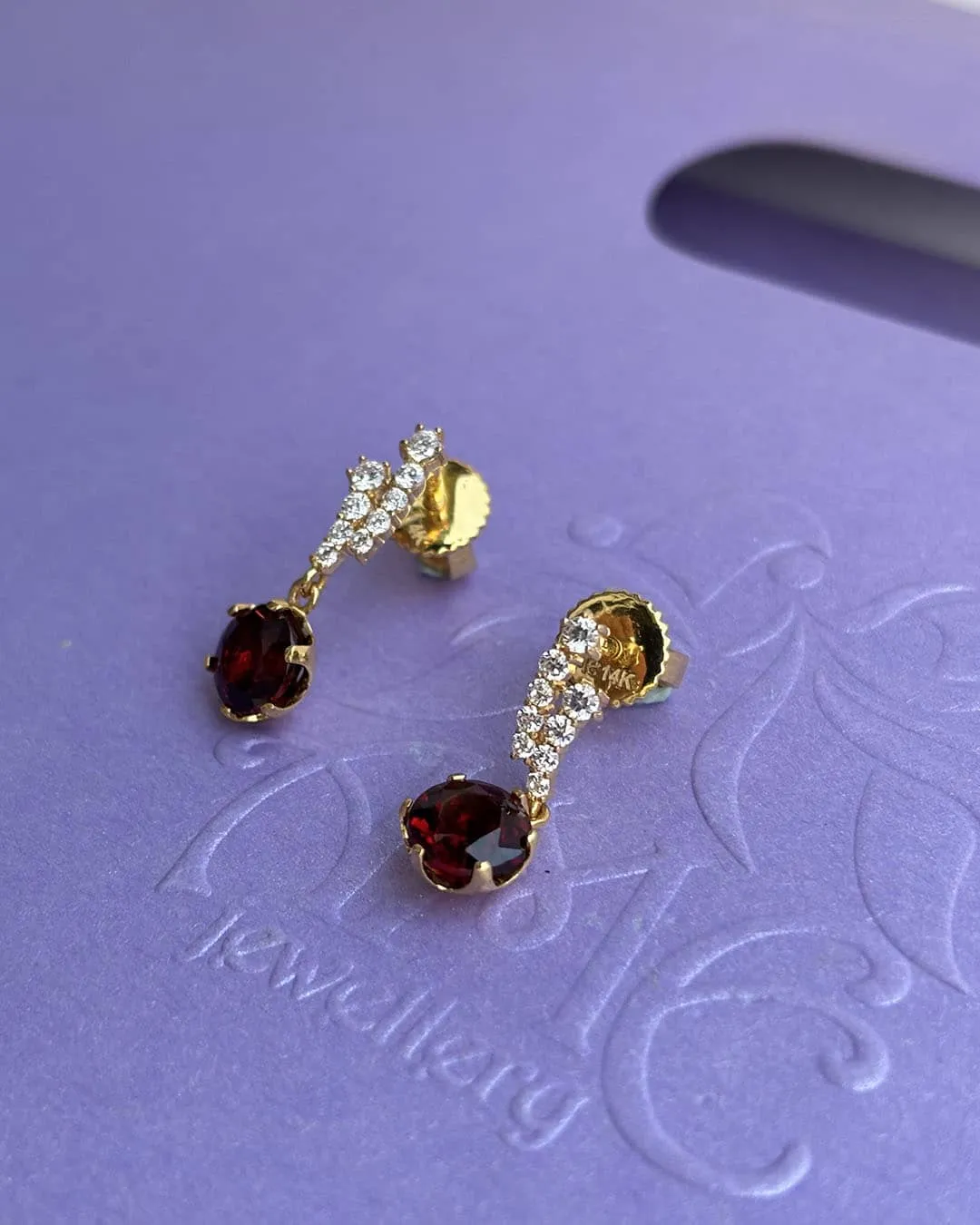 6mm Natural Red Garnet Drop Earrings in 14K Yellow Gold