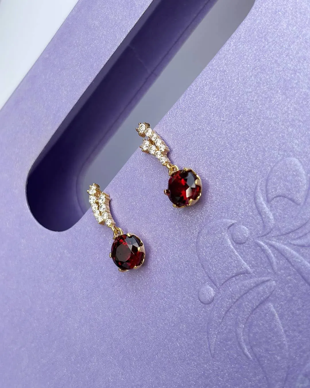 6mm Natural Red Garnet Drop Earrings in 14K Yellow Gold