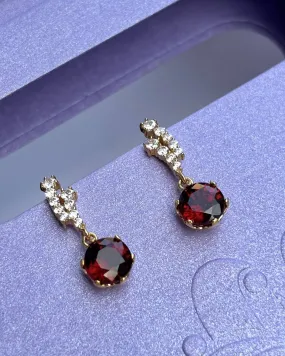 6mm Natural Red Garnet Drop Earrings in 14K Yellow Gold