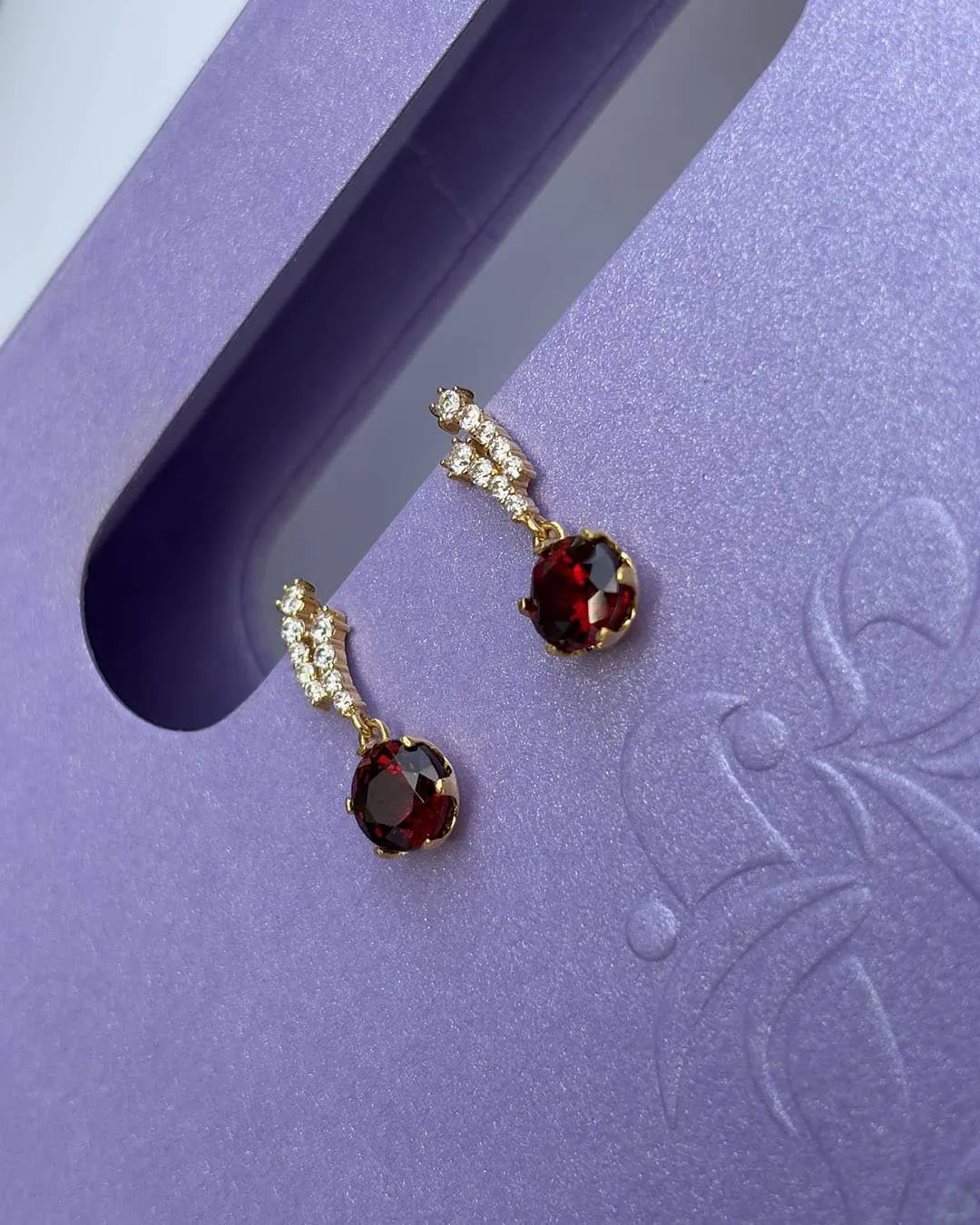 6mm Natural Red Garnet Drop Earrings in 14K Yellow Gold