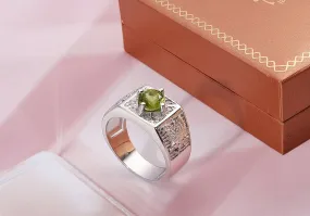 6mm Peridot Eagle Men's Ring in Sterling Silver