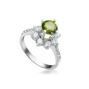 6mm Round cut Peridot Flower Ring in Sterling Silver