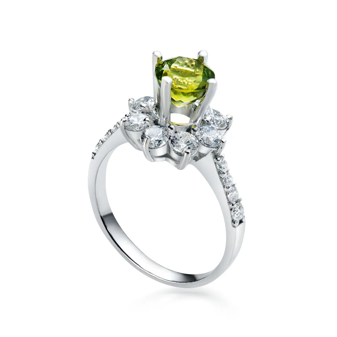 6mm Round cut Peridot Flower Ring in Sterling Silver