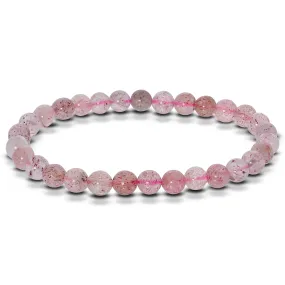 6mm Strawberry Quartz Gemstone Bead Unisex Stretch Bracelet