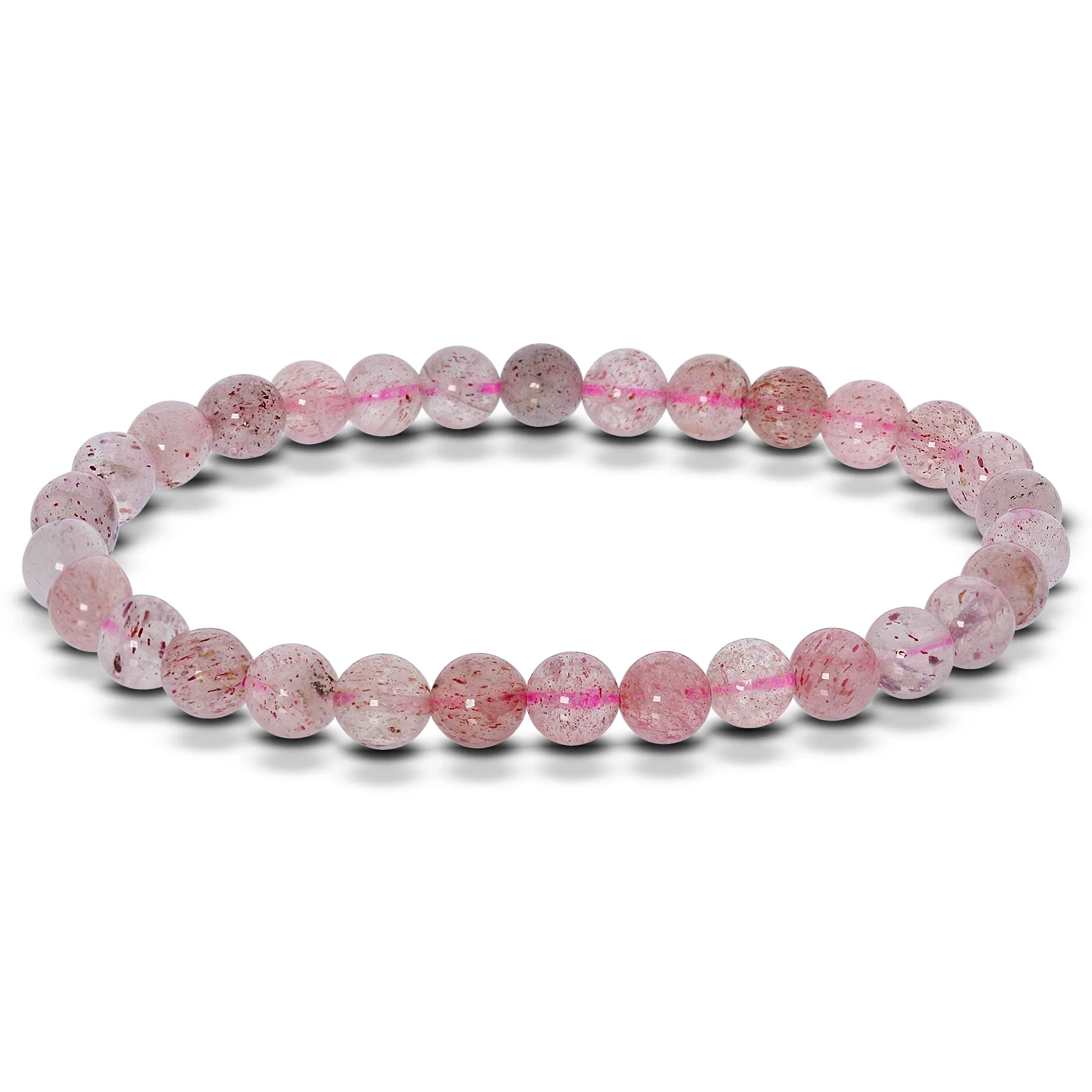 6mm Strawberry Quartz Gemstone Bead Unisex Stretch Bracelet