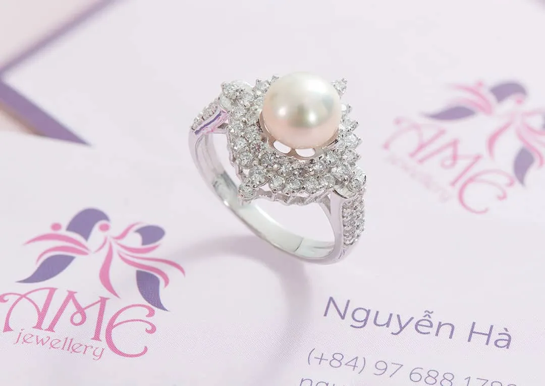 7.5mm Lavender Freshwater Pearl Flower Ring in Sterling Silver