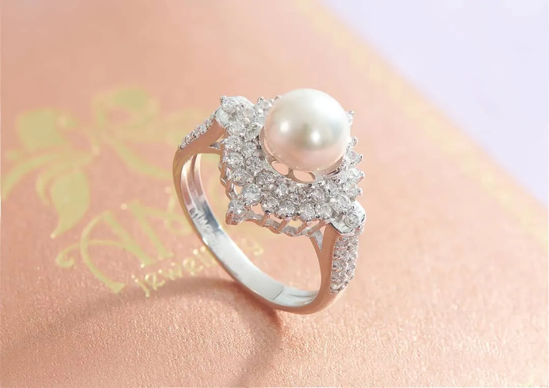 7.5mm Lavender Freshwater Pearl Flower Ring in Sterling Silver