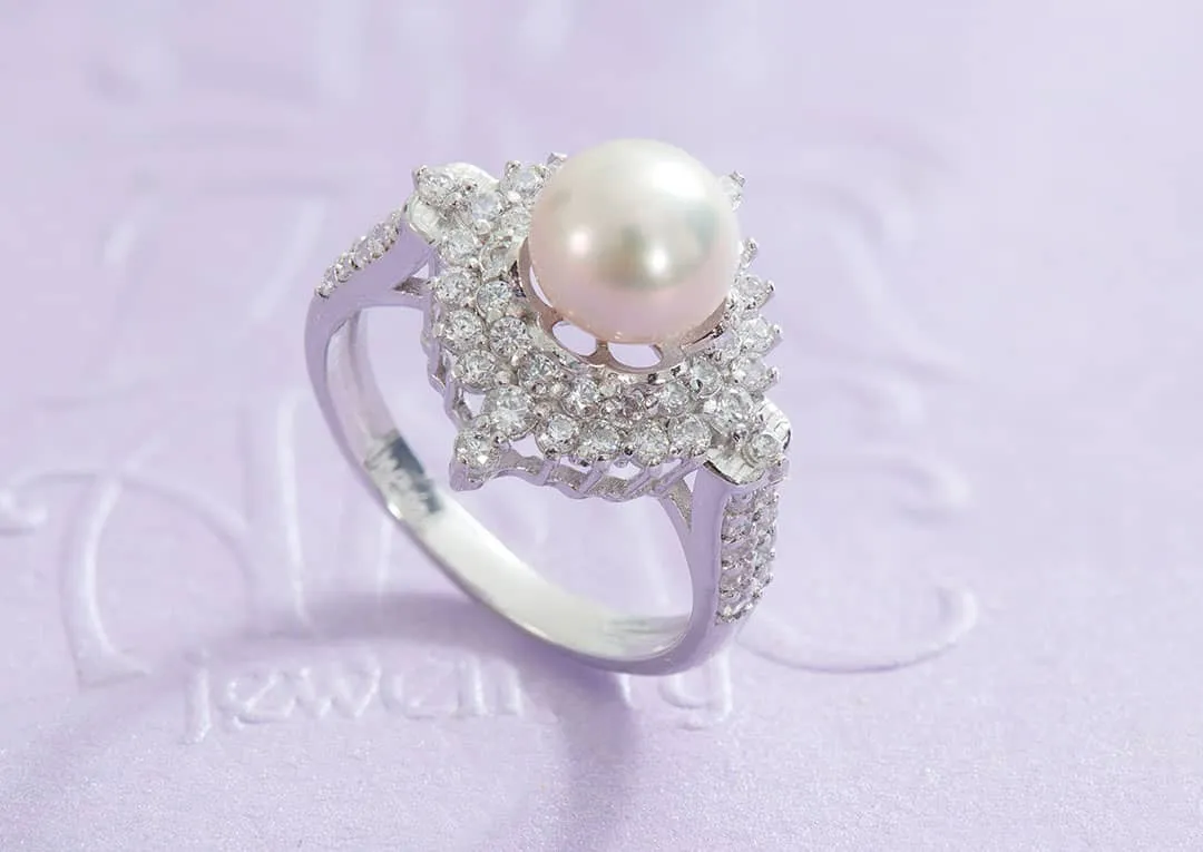 7.5mm Lavender Freshwater Pearl Flower Ring in Sterling Silver