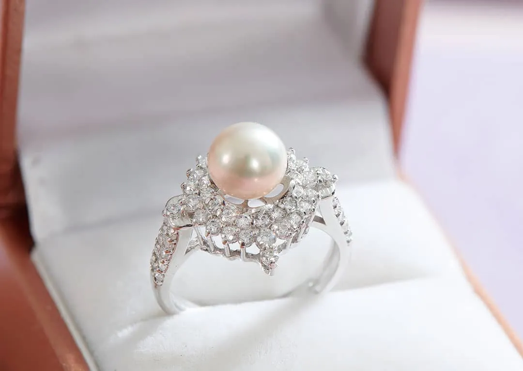 7.5mm Lavender Freshwater Pearl Flower Ring in Sterling Silver
